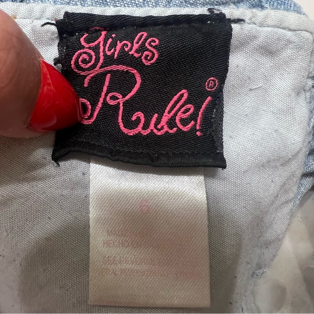 Girls Rule! Light Wash Denim Lace Overalls – Size S (6–6X)